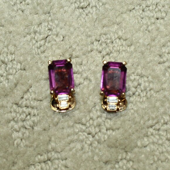 Vtg Christian Dior Simulated Amethyst Rhinestone Clip On Earrings 1980s Signed - Picture 1 of 5